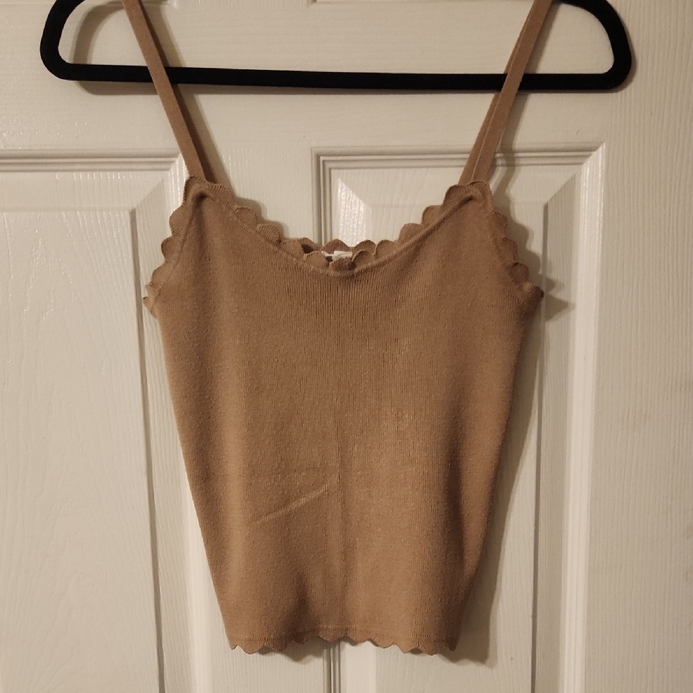 Tan Scalloped Edge Women's Top
